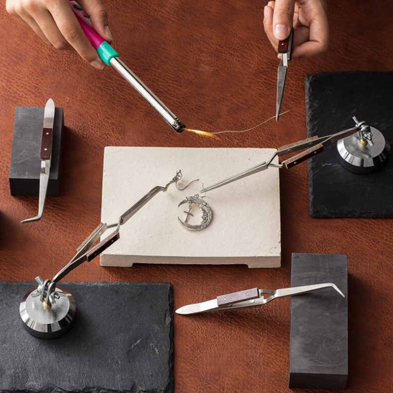 Pro Sieraden Solderen Pincet Rechte Gebogen Tip Selflock Lassen Tweezer Cross Locking Sieraden Maken Craft Tool Voor Juwelier
