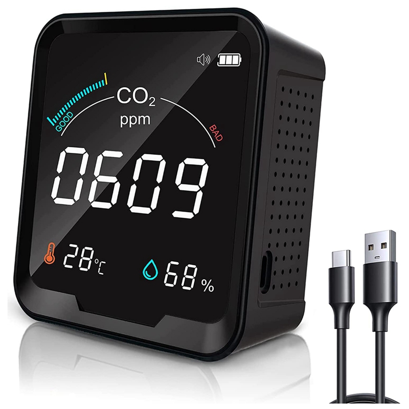 GTBL Indoor Air Monitor, CO2 Detector, Tester For CO2, Temperature And Relative Humidity, Indoor CO2 Meter With Alarm: Default Title