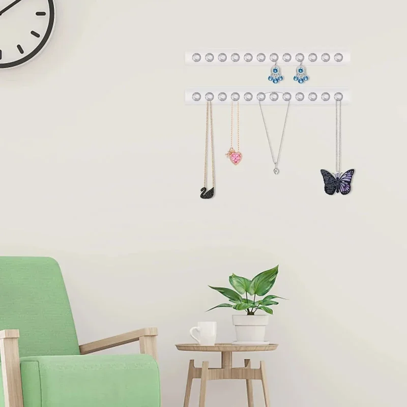 Perchas para collares, soporte acrílico para collares, organizador de joyas montado en la pared, soporte colgante para collares, pulseras y cadenas