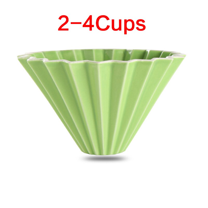 Ceramic Coffee Dripper 1-2Cups 1-4Cups Engine Style Coffee Drip Filter Cup Permanent Pour Over Coffee Maker: 2-4 Cups Green