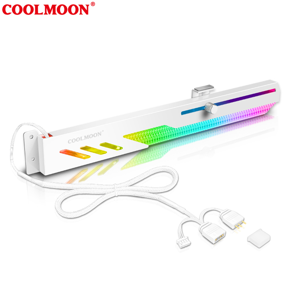 COOLMOON – Support de carte graphique GT8, 5V ARGB, multi-interface, synchrone, Horizontal, pour ordinateur: White