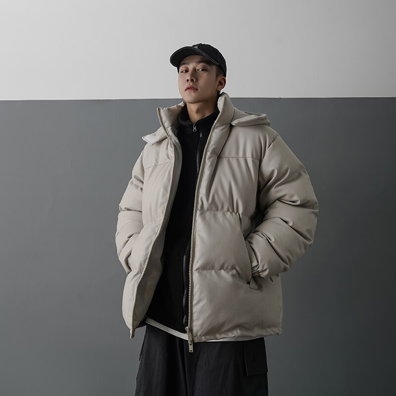 LAPPSTER Männer Japanischen Streetwear Leder Puffer Jacke Herren Hüfte hüpfen Schwarz Winter blasiert Jacken Mäntel Paar Koreanische Parka: grau / M
