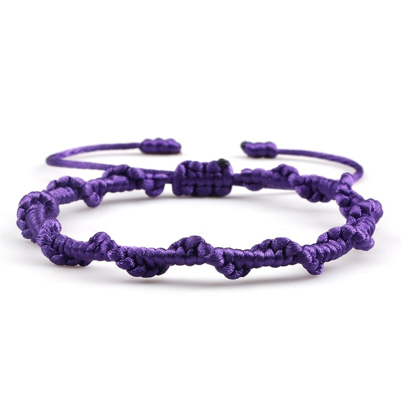 Pulsera sencilla de la amistad para hombre y mujer, brazalete de cuerda trenzada hecha a mano, con nudo rojo de la suerte, para parejas: Purple
