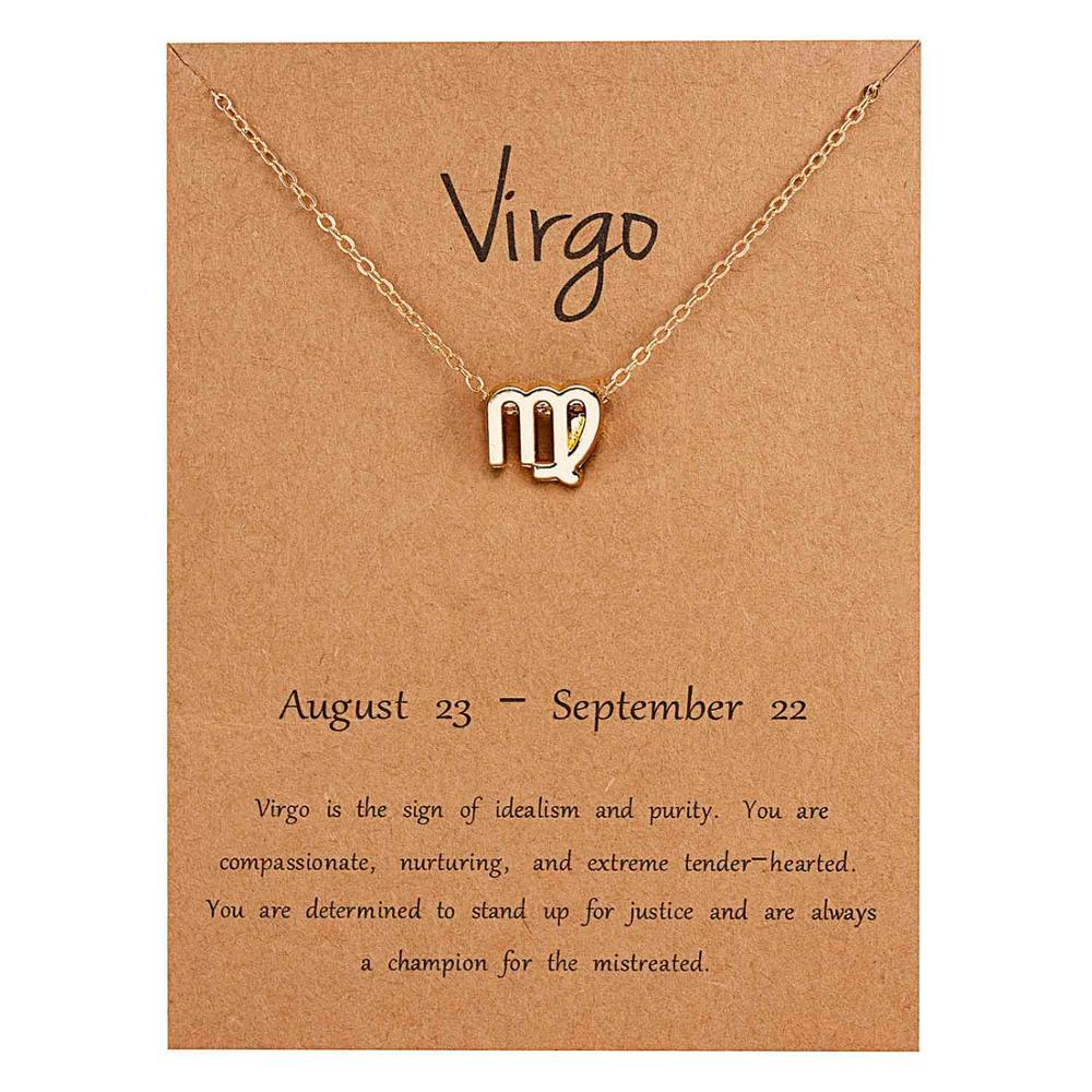 Rinhoo 12 Constellation Necklace Zodiac Sign necklace with Card Pendant Necklace charm Message Card Birthday for Women Girl: gold Virgo