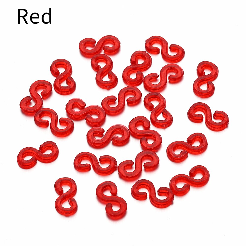 500pcs 11mm Acrylic S Clips Rubber Band Clips Plastic Jewelry Connectors For Necklace Bracelet Making DIY Colorful Clasp: Red