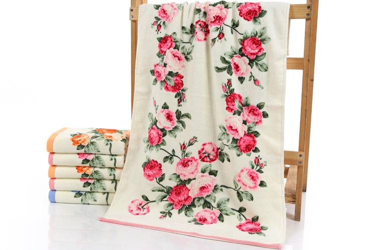75*140cm blomstermønster bomuldsbadehåndklæder til voksne, strandterry badehåndklæder badeværelse, blomsterhåndklæde, serviette de bain: Lysegrøn