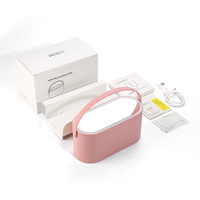 LED Makeup Mirror Cosmetic Box LED Touch Screen Illuminated Makeup Mirror Travel Makeup Mirror Portable Cosmetic Storage Box