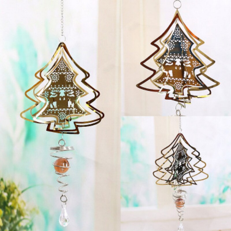 3D Wind Spinner Stainless Steel 360° Spiral Wind Chimes Indoor Outdoor Garden Decoration Snowflake Tree Mould Wind Chimes