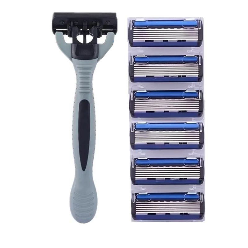 6 Lagen Scheermes (1 Scheermesje + 6 Messen Kop) Cassette Scheermes Blauw Lichaam Gezicht Ontharing Mes Vrouwen Mannen