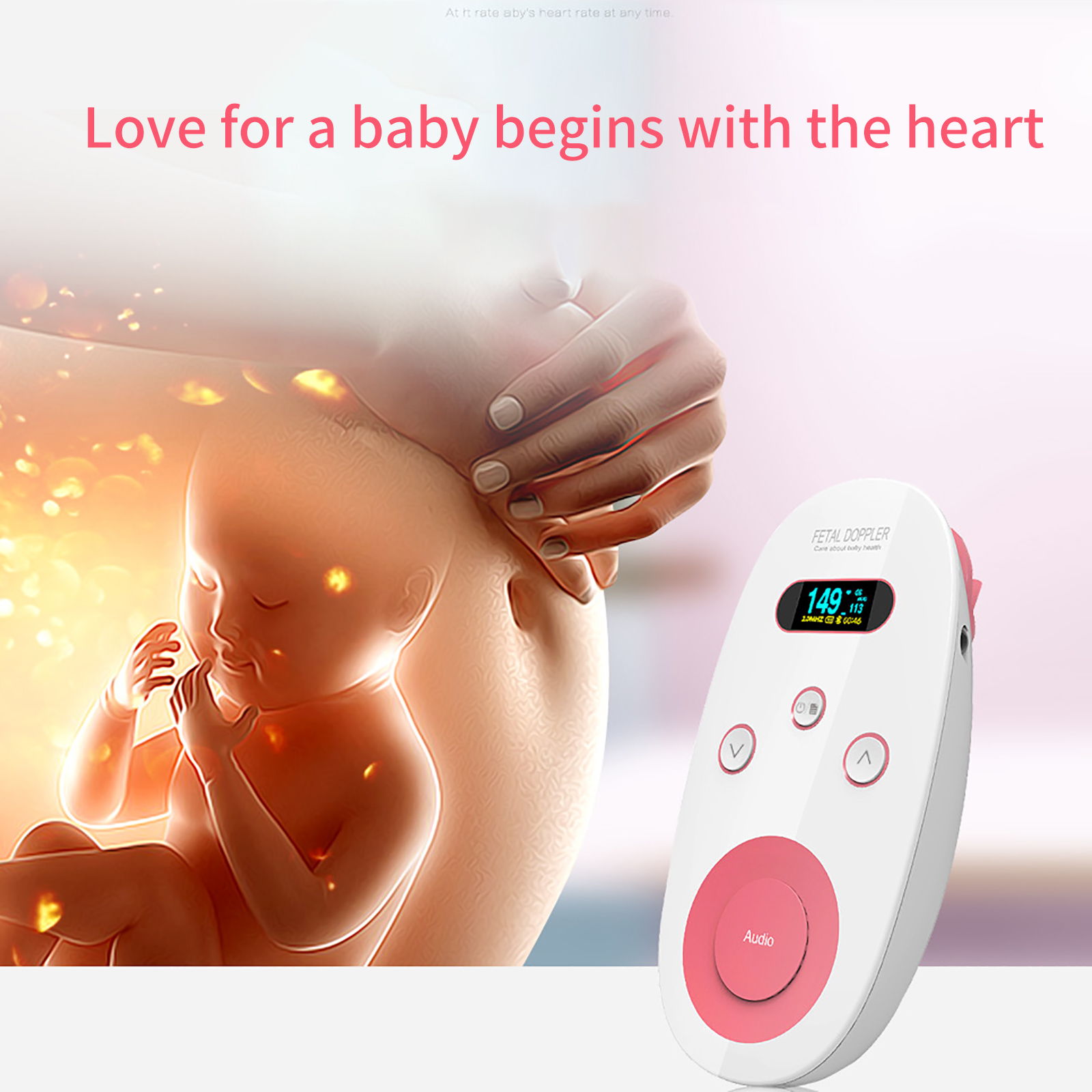 Doppler Fetal Heart rate Monitor Home Pregnancy Baby Fetal Sound Heart Rate Detector OLED Display No Radiation