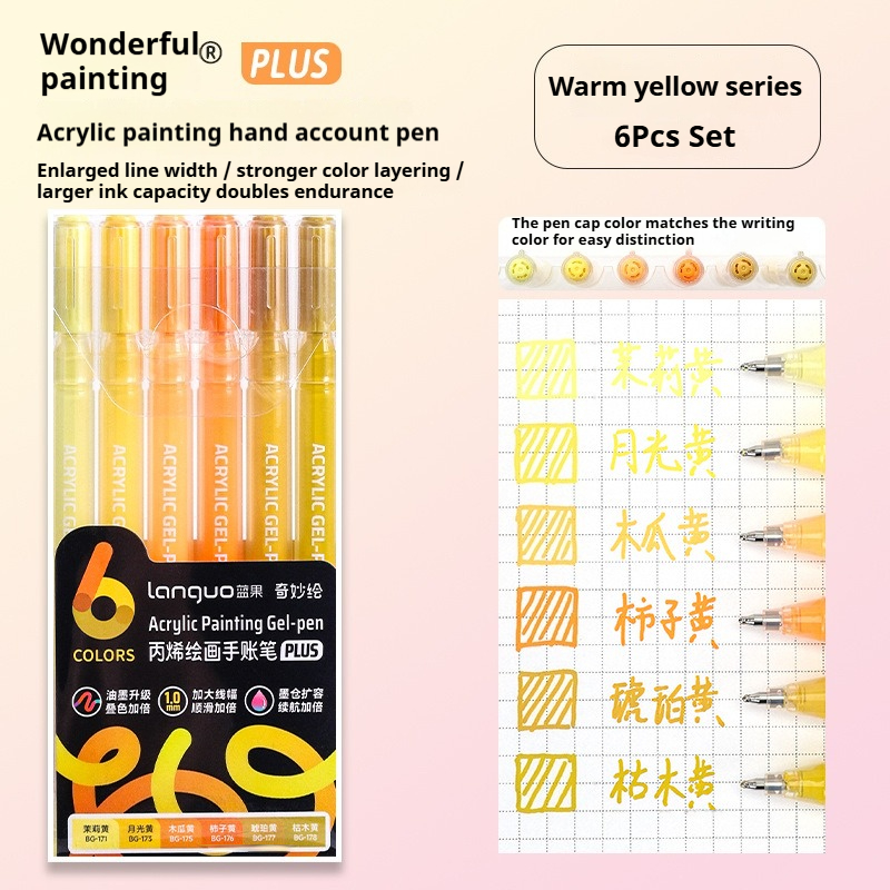 Languo 6Pcs/set Acrylic Painting Handbook Pens Multi-Color Gel Pen Student Neutral Pen Writing Drawing Marker Pens Stationery: WHITE