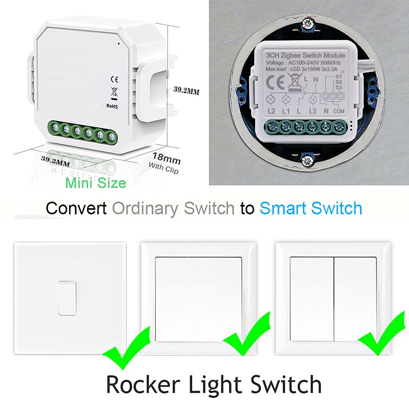 AUBESS Tuya Zigbee Smart Light Switch Module 1/2/3/4 Gang With 2 Way Control Smart Home Auto Breaker Work With Alexa Google Home