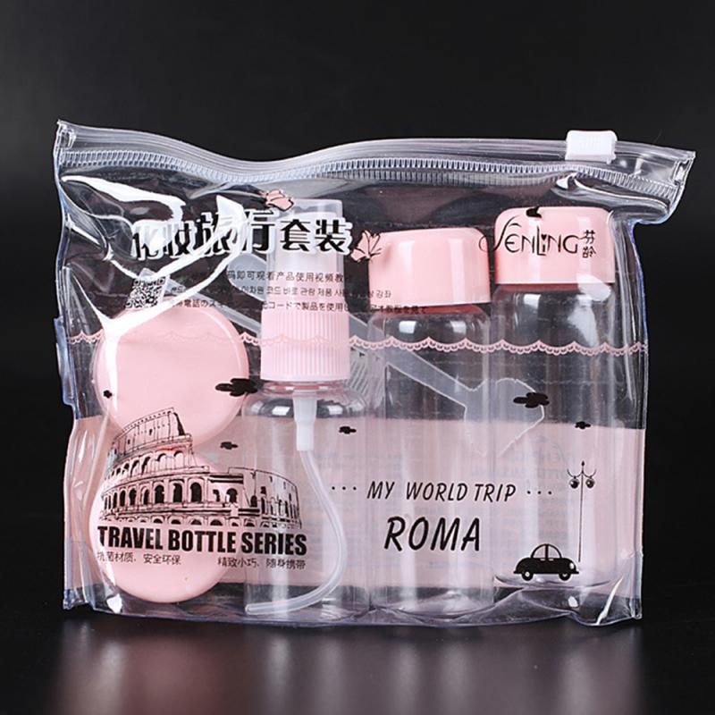 7pcs/Set Mini Makeup Cosmetic Face Cream Pot Bottles Plastic Transparent Empty Make Up Container Bottle Travel Kit Accessories: pink
