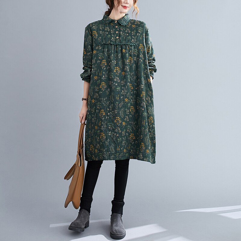 Dimanaf plus size kjole kvinner blomstertrykt volang skjøtet blondeknapp bluse kvinnelig casual stil vintage sundress