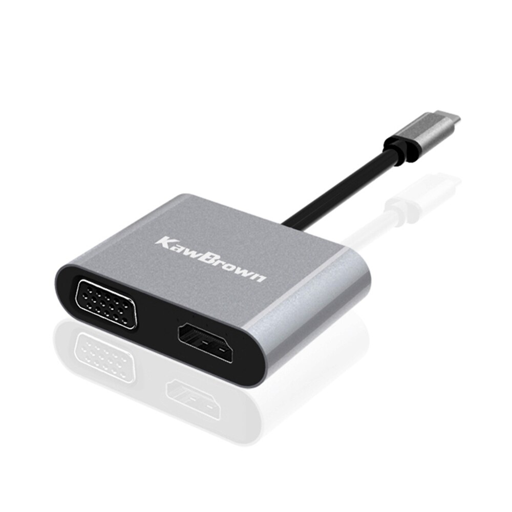 Kawbrown 4 em 1 multi usb c docking station adaptador expandir para usb 3.0/saída hdmi/vga/pd carga para portátil macbook xiaomi huawei: Default Title