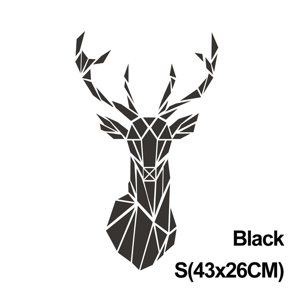 Autocollants tête de cerf 3D auto-adhésifs de Style moderne, plusieurs tailles, Stickers de Surface de miroir d&#39;art Mural de salon: black / S(43x26CM)