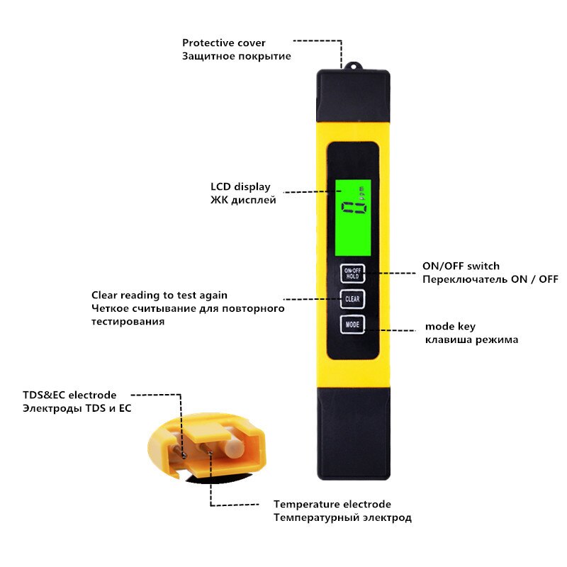 Titanium alloy probe 3 in 1 High accurate 0.1 LCD Digital TDS EC Tester meter water monitor ppm 0-9999 backlight 50%
