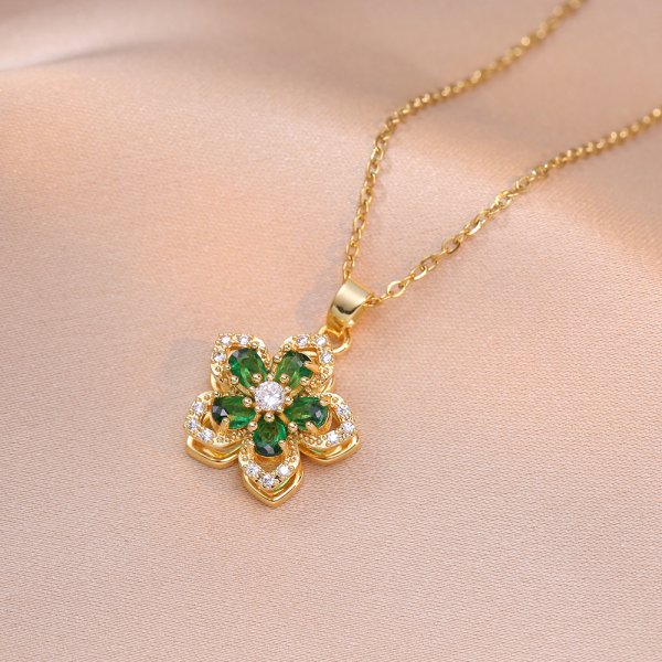 Collar con colgante de tulipán de acero inoxidable ligero de lujo para mujer, cadena de Color dorado, collar de flores, de joyería de la suerte para niñas: Chapado en cobre envejecido