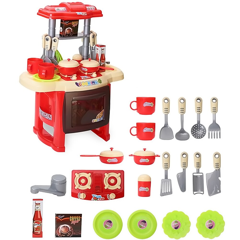 Kids 21Pcs Servies Gerechten Platen Kommen Kopjes Mes Vork Lepel Kookgerei Keuken Afdruiprek Koken Droog Rek Tool Pretend Play speelgoed: H