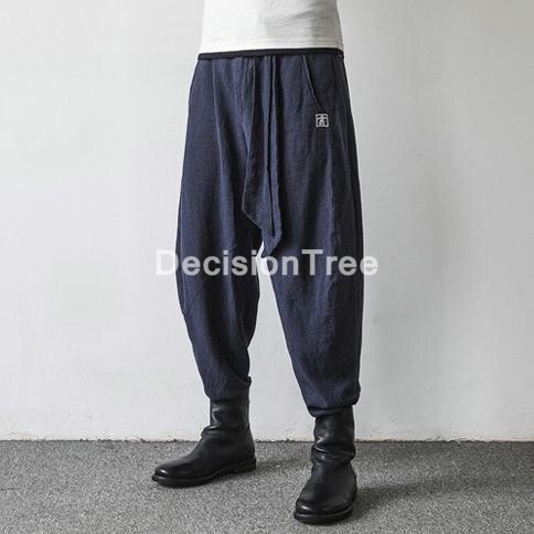 Pantalones bombachos de estilo chino para hombre, ropa de kung fu tai wushu, rectos, holgados, con cintura elástica, de lino y algodón,: L / color2