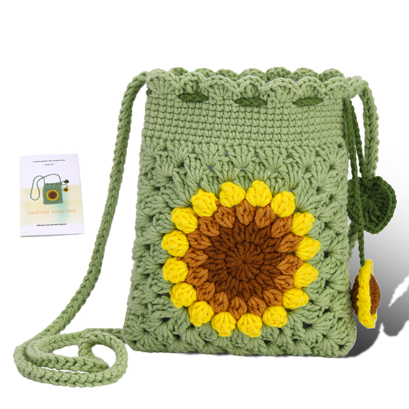 Kit de crochê para iniciantes e adultos com tutoriais de vídeo inclui gancho de crochê, fios e materiais de tricô para bolsa artesanal faça você mesmo: Verde escuro