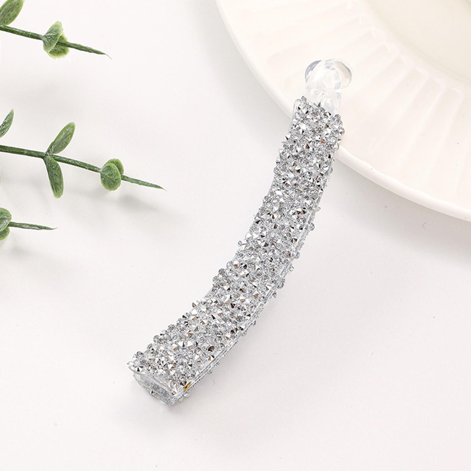Clip de pelo de plátano con diamantes de imitación completos para mujer, soporte acrílico fuerte, horquilla de perla, pasadores, tocado de ,: Gris