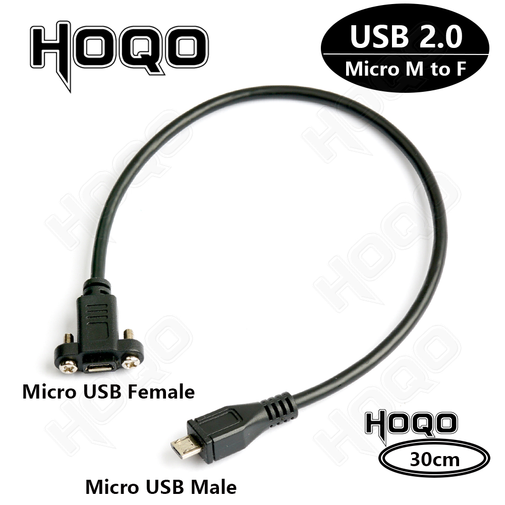 1ft Micro Usb Usb 2.0 Male Connector Naar Micro Usb 2.0 Vrouwelijke Verlengkabel Pitch 17Mm Met Schroeven Panel mount Hole 0.3M