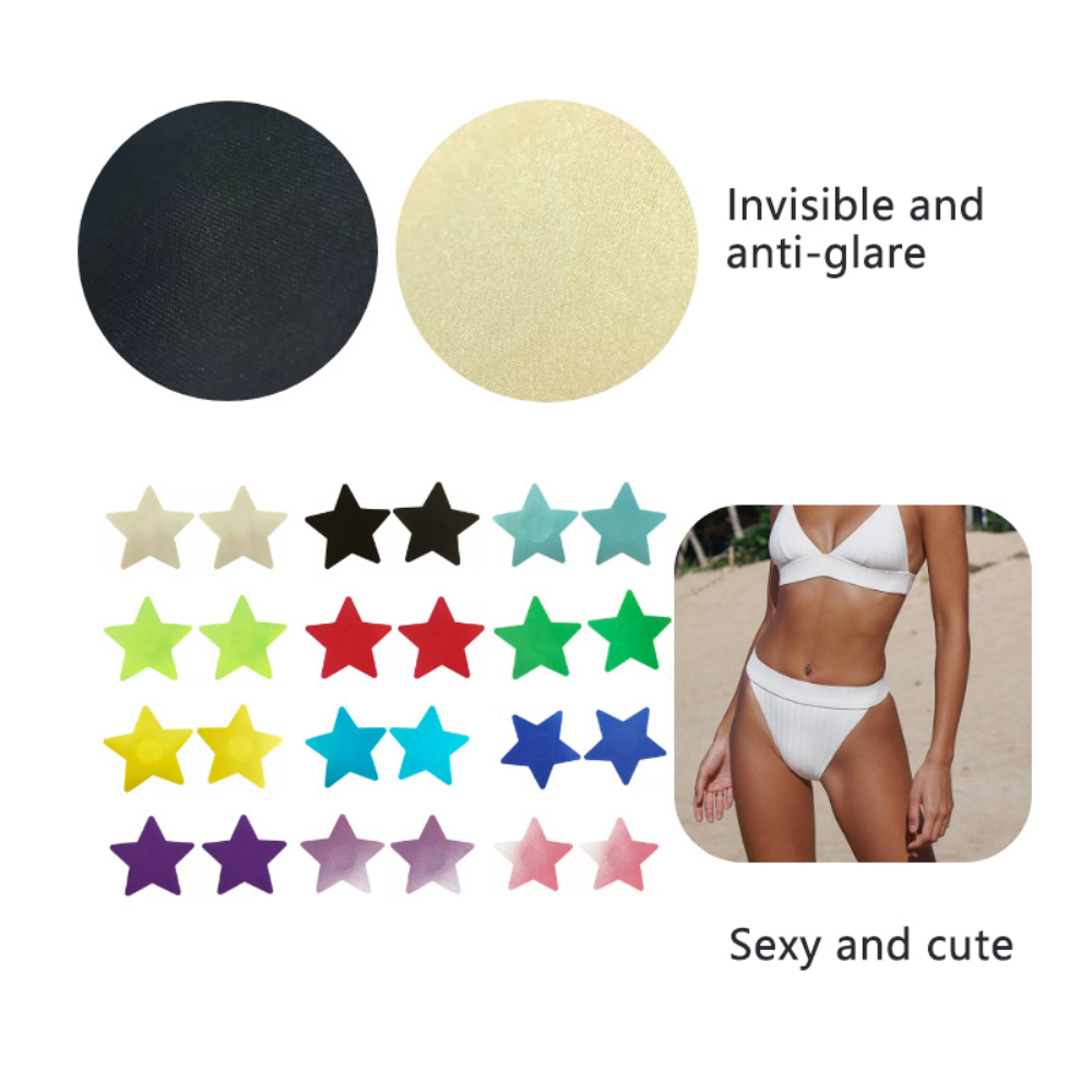 1 par de pegatinas de pasta para el pecho para mujer, cubierta de pezón de estrella, autoadhesiva, Protector de pecho Sexy, pegatinas para pezones, accesorio íntimo
