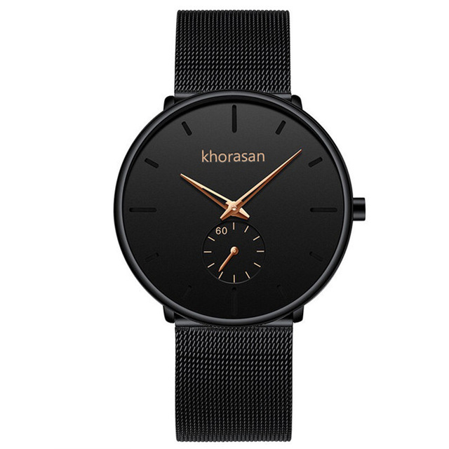 Relogio masculino herre afslappede ure minimalistiske mænd business ur mandlige rustfrit stål mesh bælte enkelt kvarts ur: Sort -3
