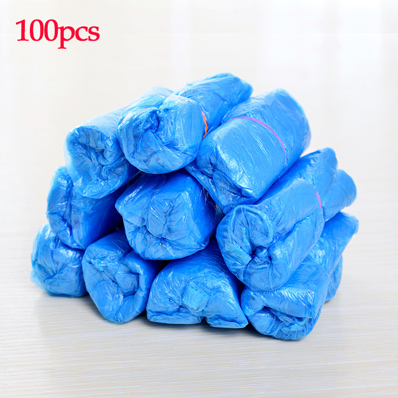 100 pcs Disposable Shoe Covers Blue Slip Plastic Carpet Cleaning Overshoes Mud-proof Covers Overshoes Waterproof Plastic Thick: Default Title