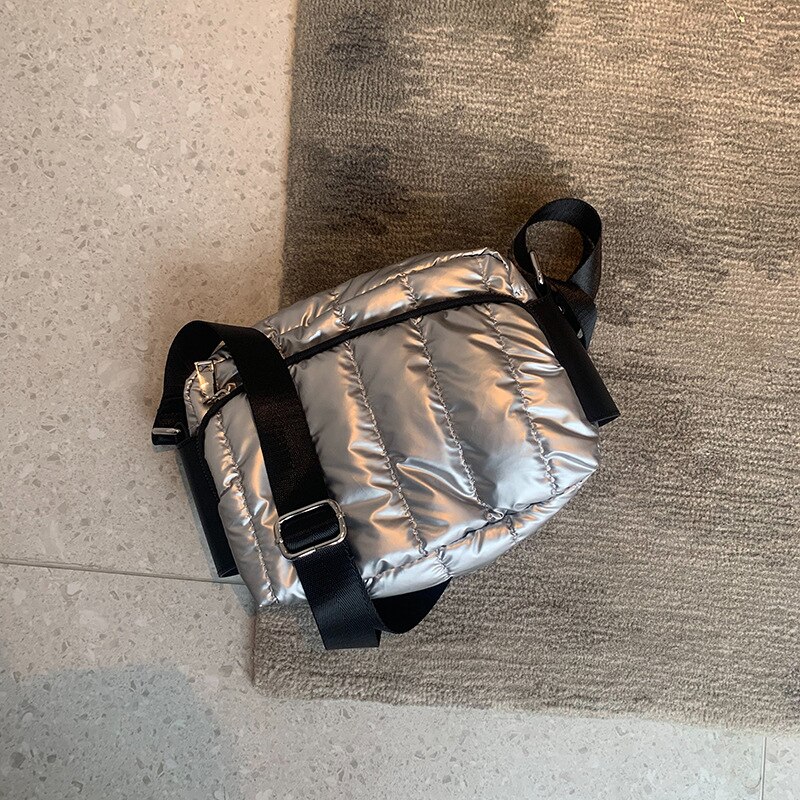 Nylon gepolsterte stepp tasche für Frauen Raum Baumwolle Schulter Tasche Weichen, Flauschigen Schwarz Crossbody Handtasche Weibliche Käufer Tasche Dame: Silber