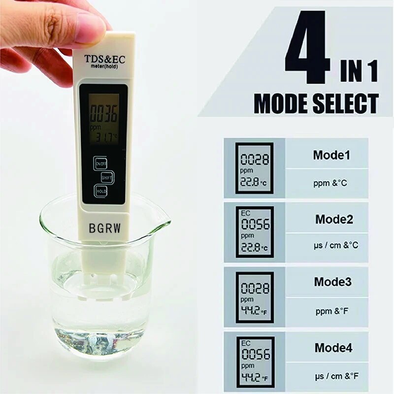 1Pc Wit Digitaal Water Tester Tds Ec Meter Bereik 0 Tot 9990 Multifunctionele Waterzuiverheid Temperatuur Temp Ppm Tester