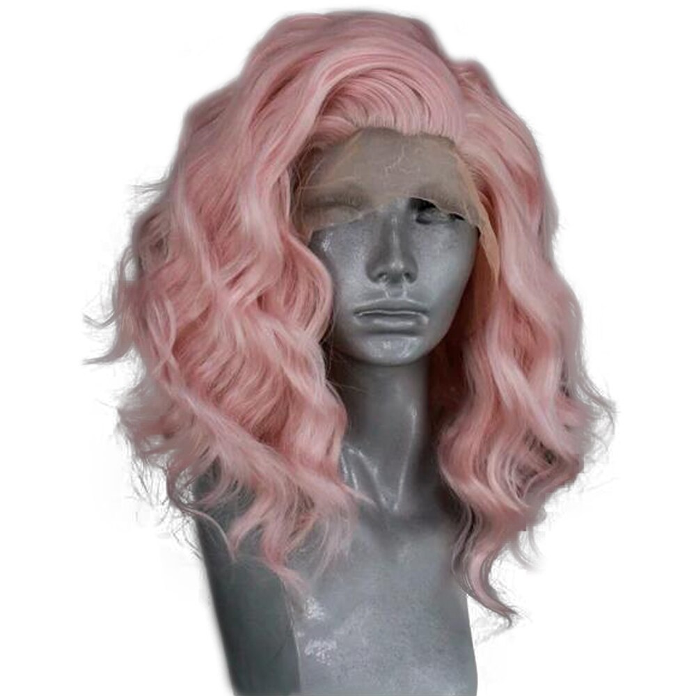 FANXITON Short Wave Pink High Temperature Heat Resistant Synthetic Lace Front Wigs Glueless For Women Wigs