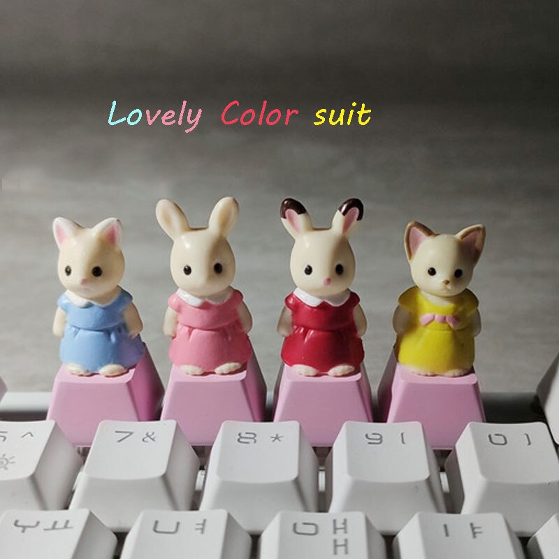 Tastenkappen Schlüssel Taste bunny katze kleine tier keycap Zubehör persönlichkeit keycap Geeignet Für Mechanische Tastatur: 4pcs  caisetaozhuang