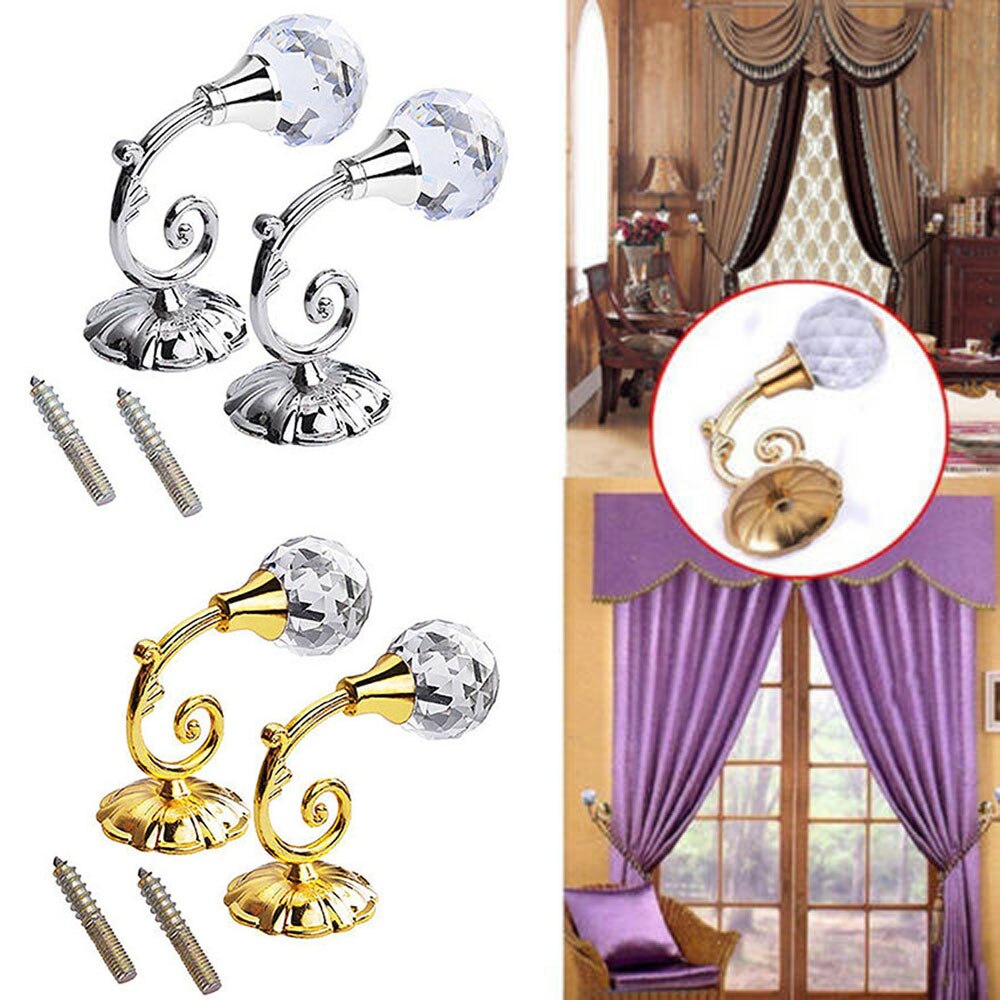 Classic Retro Hooks 2X Large Metal Crystal Glass Curtain Holdback Wall Tie Back Hanger Holder For Living room Curtain Decoration