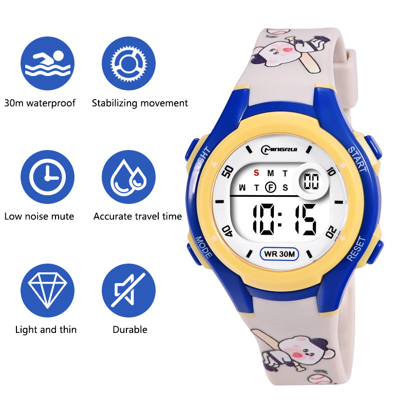 Kinderen kijken naar sport Leuke printkaart Waterdichte wekker Jongens en meisjes Student Kindermode Elektronische horloges Klok: color
