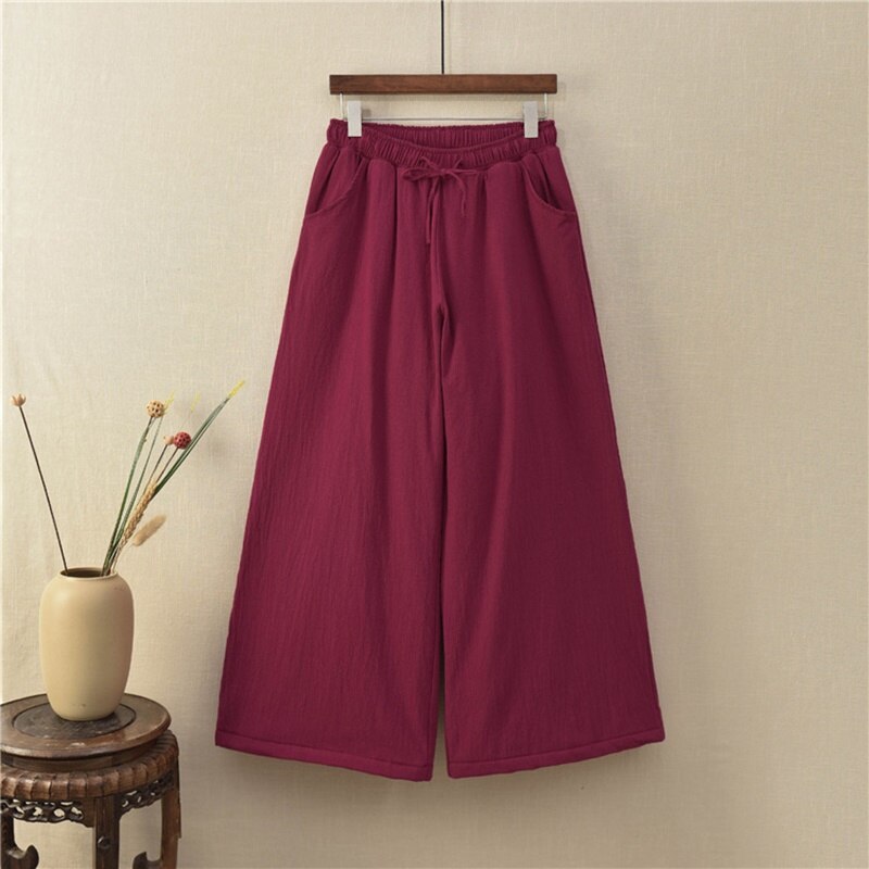 Etnische Broek Vrouwen Elastische Taille Rok Broek Dikke Warme Vintage Broek Katoen Linnen Traditionele Chinese Broek FF2500