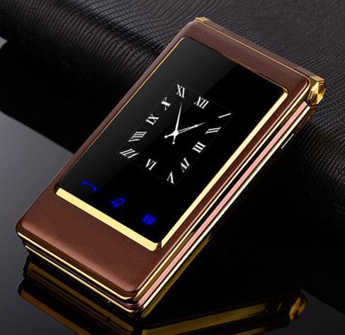 Flip Touch Screen Dual Screen Telefoon A15 Dual Sim Goedkope Senior Mobiele Telefoon Oudere Clamshell: add 2G TF card / brown