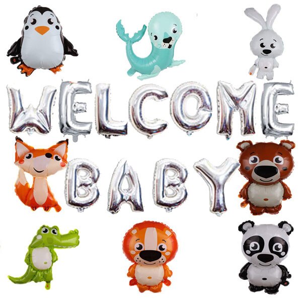 Welkom Baby Ballonnen Banner Bunting Met Dier Ballonnen Baby Shower Party Decoraties Geslacht Neutrale Levert: Zilver