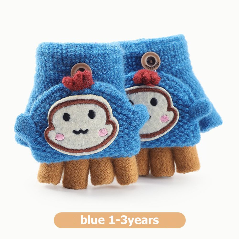 Baby Winter Handschoenen Jongens Meisjes Gebreide Vingerloze Wanten Kinderen Half Vinger Flip Manchet Wanten Peuter Warme Handschoenen 1-6 jaar: blue-1-3Years