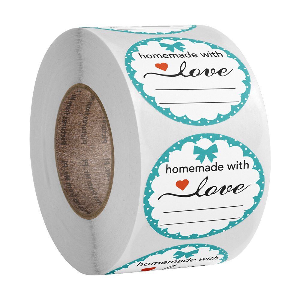500 Pcs Homemade with Love Stickers with Red Love Stickers Roll for Envelope and Package Handmade Seal Labels Sticker Stationery: Default Title