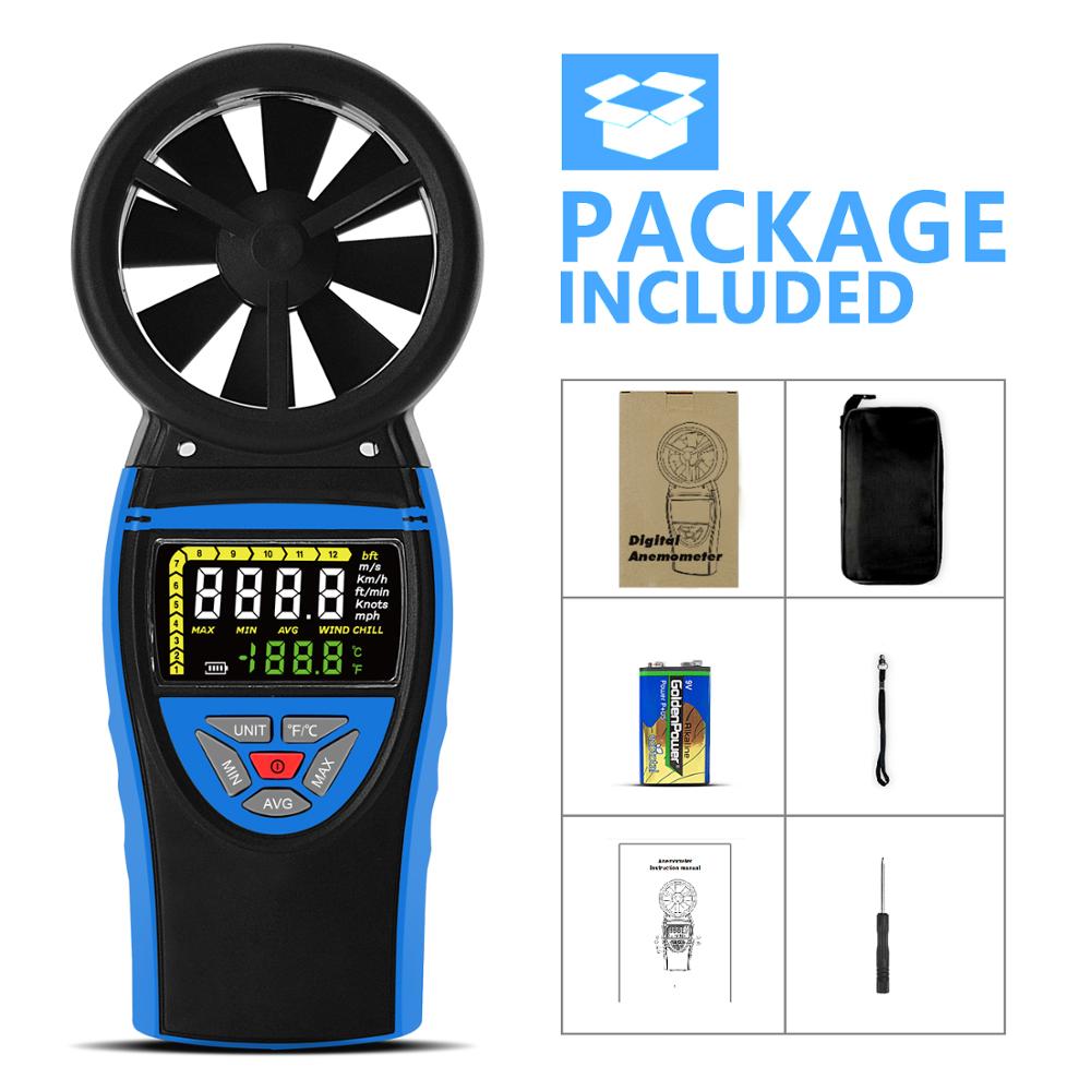Holdpeak HP-8805 pantalla a Color, Anemómetro Digital de alta clase, medidor de velocidad del viento para medir la velocidad del viento, temperatura
