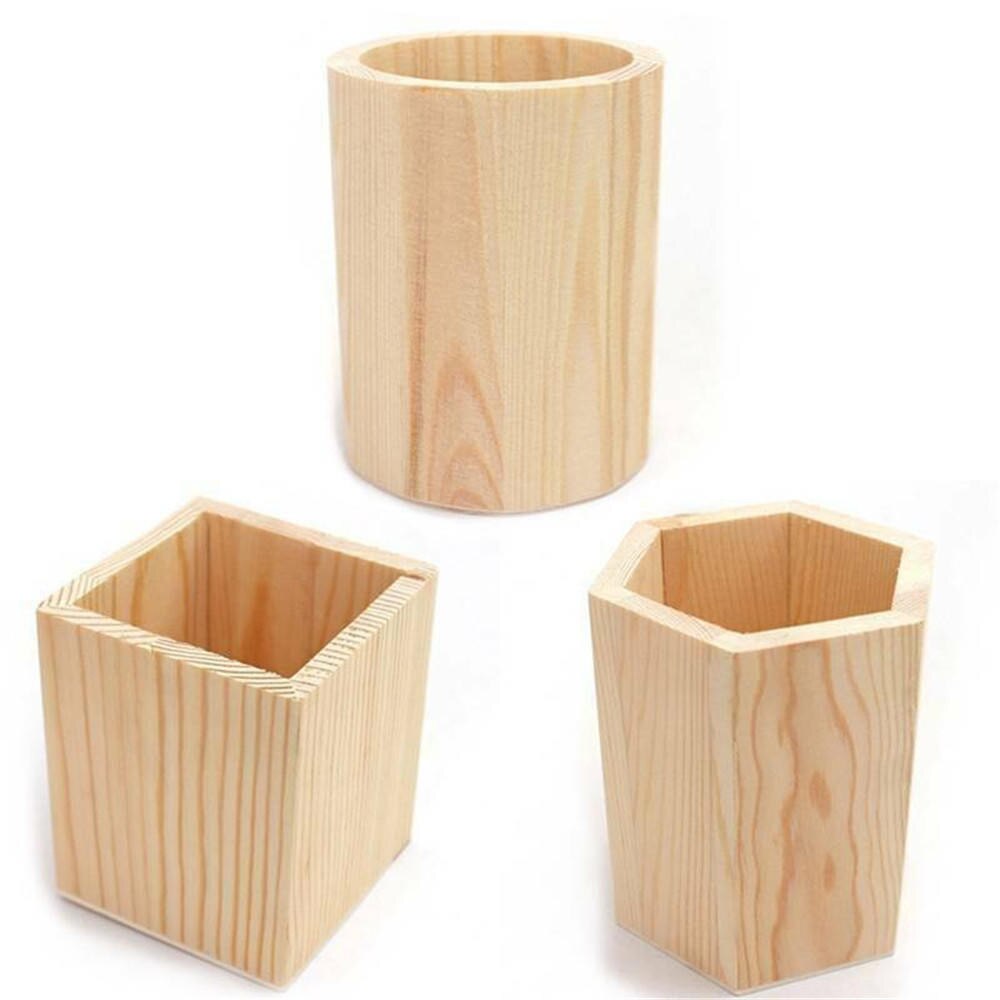 1PC Office Organizer Desktop Wooden Pen Storage Box Pencil Pot Pen Holder Makeup Brush Container Home Office Stationery Supplies