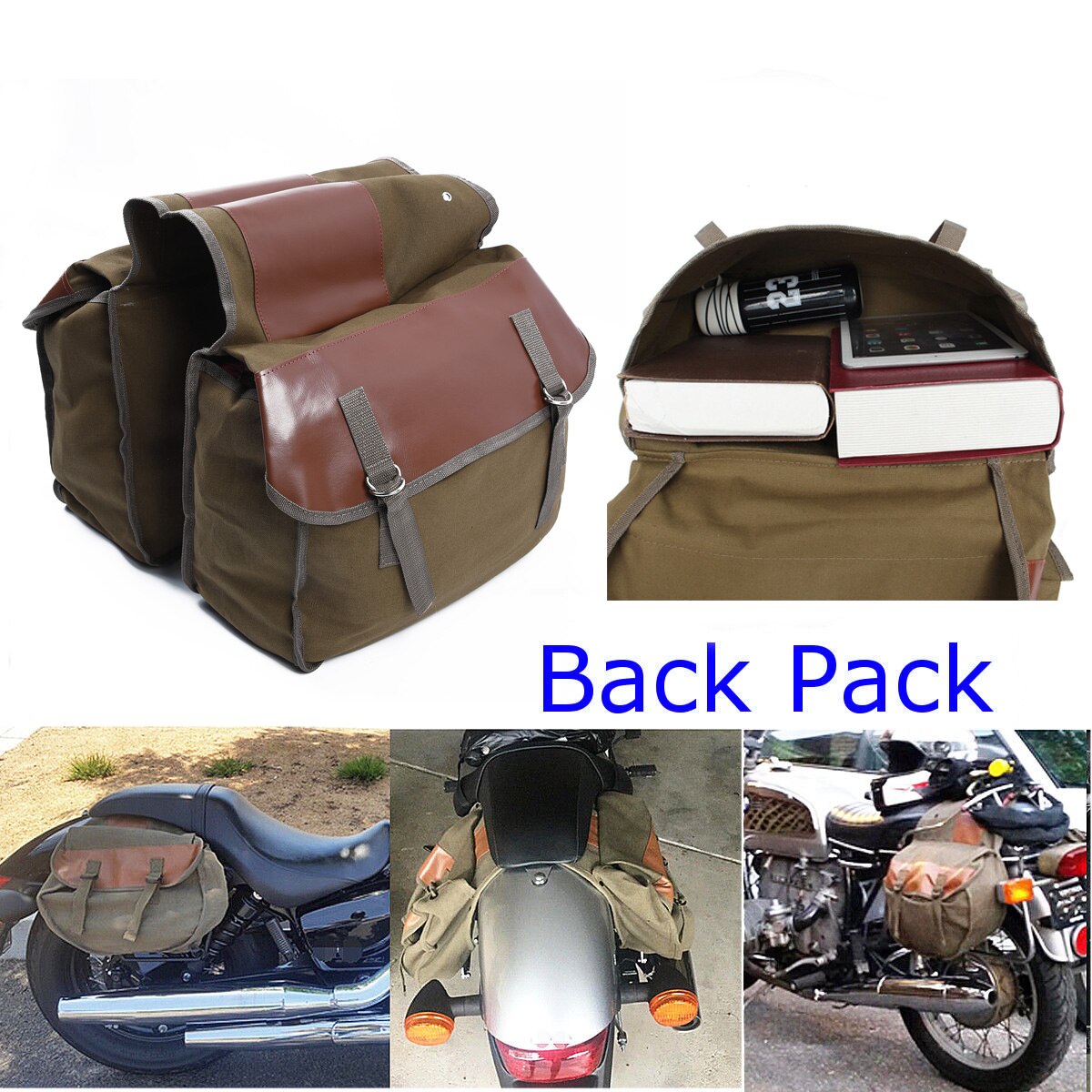 Alforja lateral de lona para motocicleta, paquete de Parte trasera equina para mochila ha-ley para motocicleta Sportster, bolsa para SILLÍN con 2 bolsillos para Hon/da