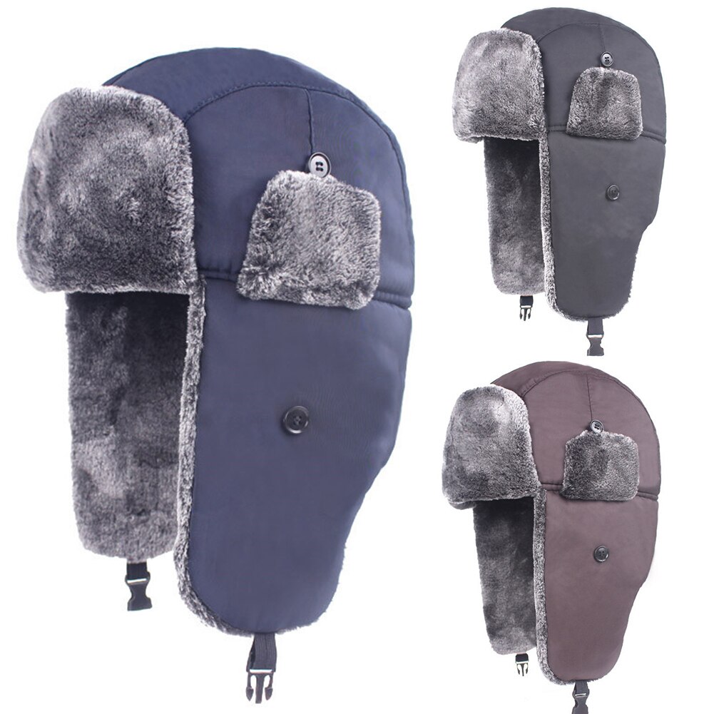 Unisex Fur Lined Thicken Bomber Waterproof Ear Flap Caps Warm Winter Windproof Hat Trapper Hat Simple