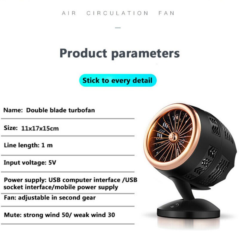 Desktop USB Fan Double Turbines Leaf Cooling Circulation Fan for Office Bedroom