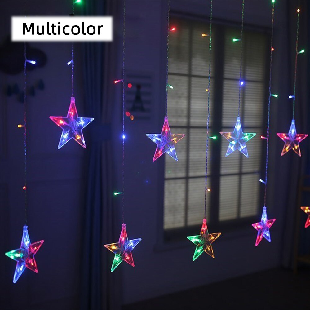 Rideau lumineux avec des étoiles goutte d&#39;eau, 2.5M, LED V, guirlande de noël dans l&#39;ue, décoration de fête de mariage et de: star Multicolor