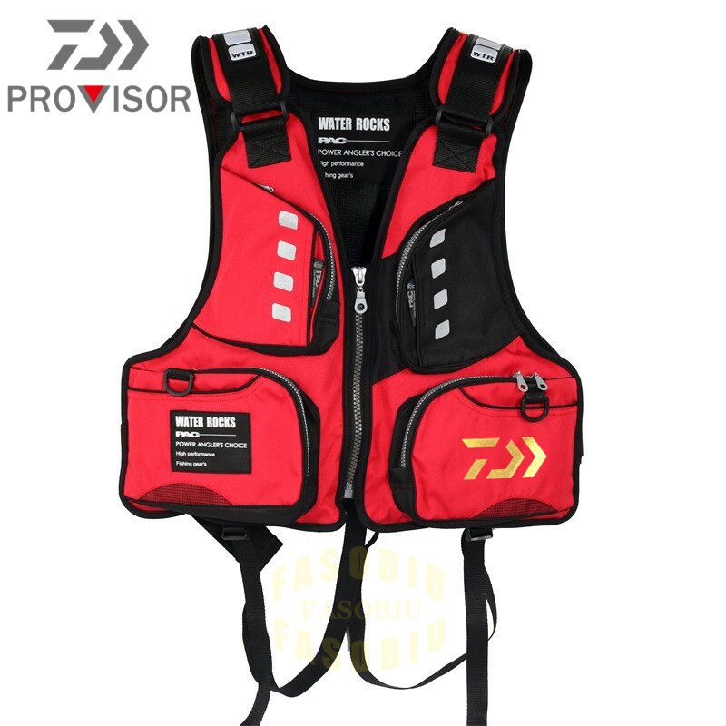 Shimano Vissen Reddingsvest Voorzichtigheid Gereflecteerd Licht Reddingsvest Hoge Drijfvermogen 120Kg Buiten Vest Multi-Pocket Vissen Vest: Red gold