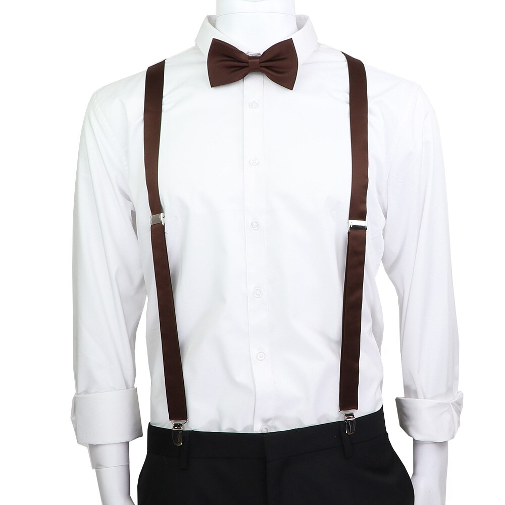 Suspensórios de couro elástico, cor sólida, conjunto de gravata borboletas ajustáveis para homens e mulheres, tiras para festa de casamento, acessórios de gravata, presente: set 20