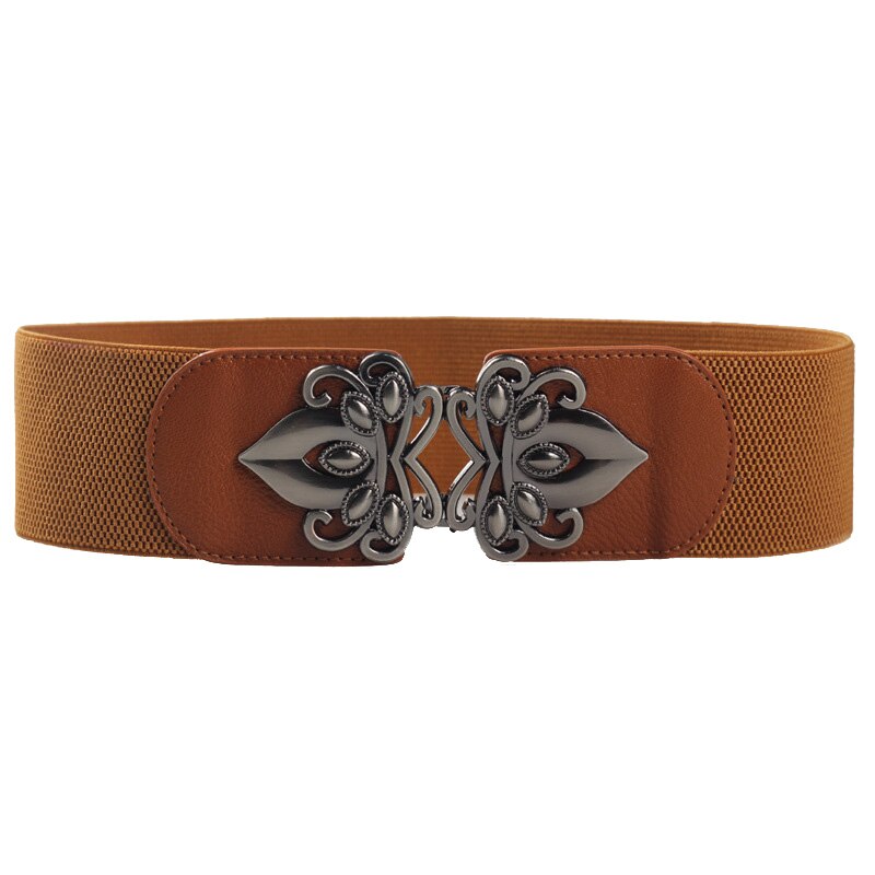 Cinturón ancho elástico para mujer, faja de cuero Vintage, accesorios de ropa: Brown